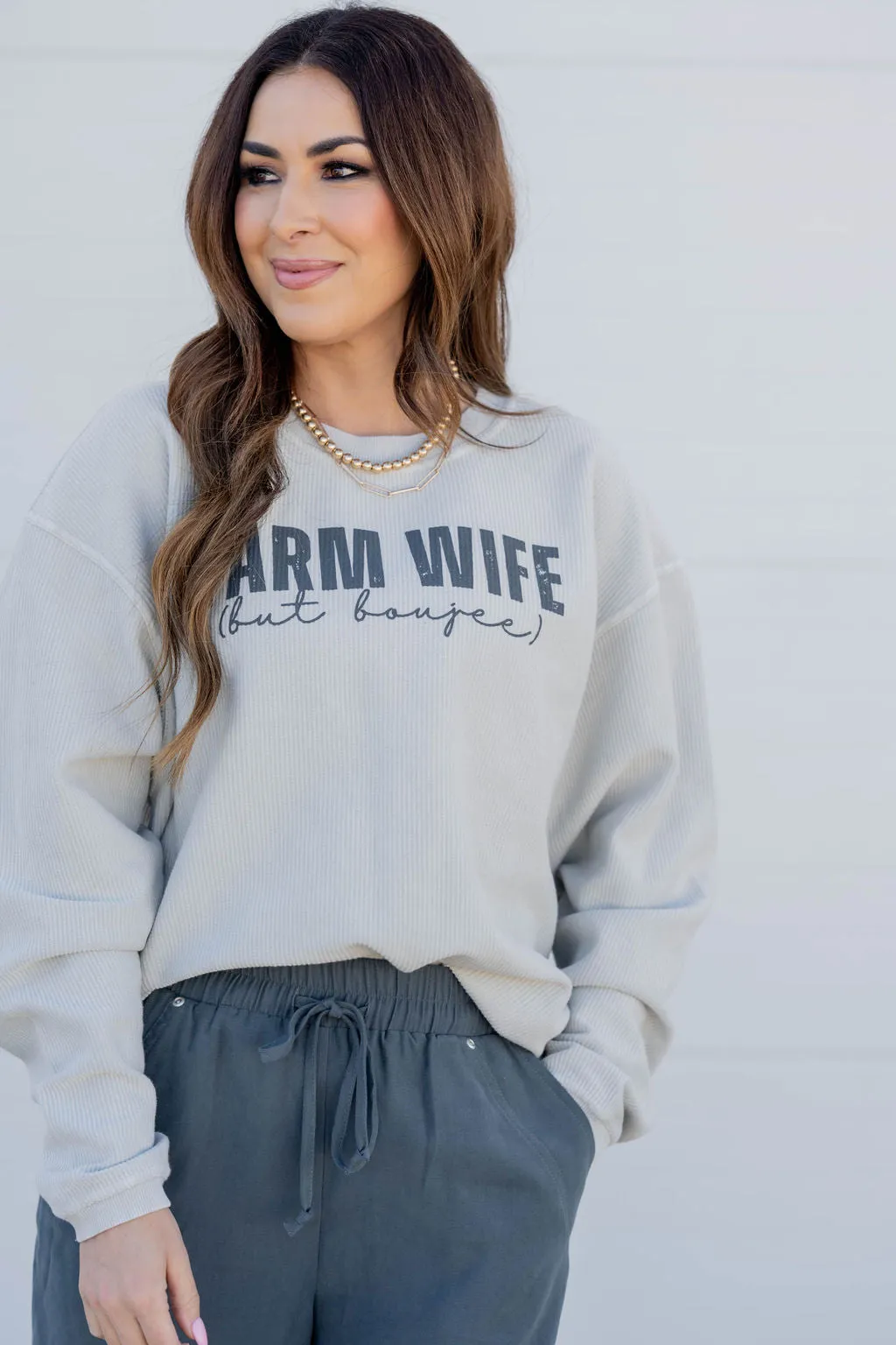 Farmwife But Boujee Ribbed Graphic Crewneck