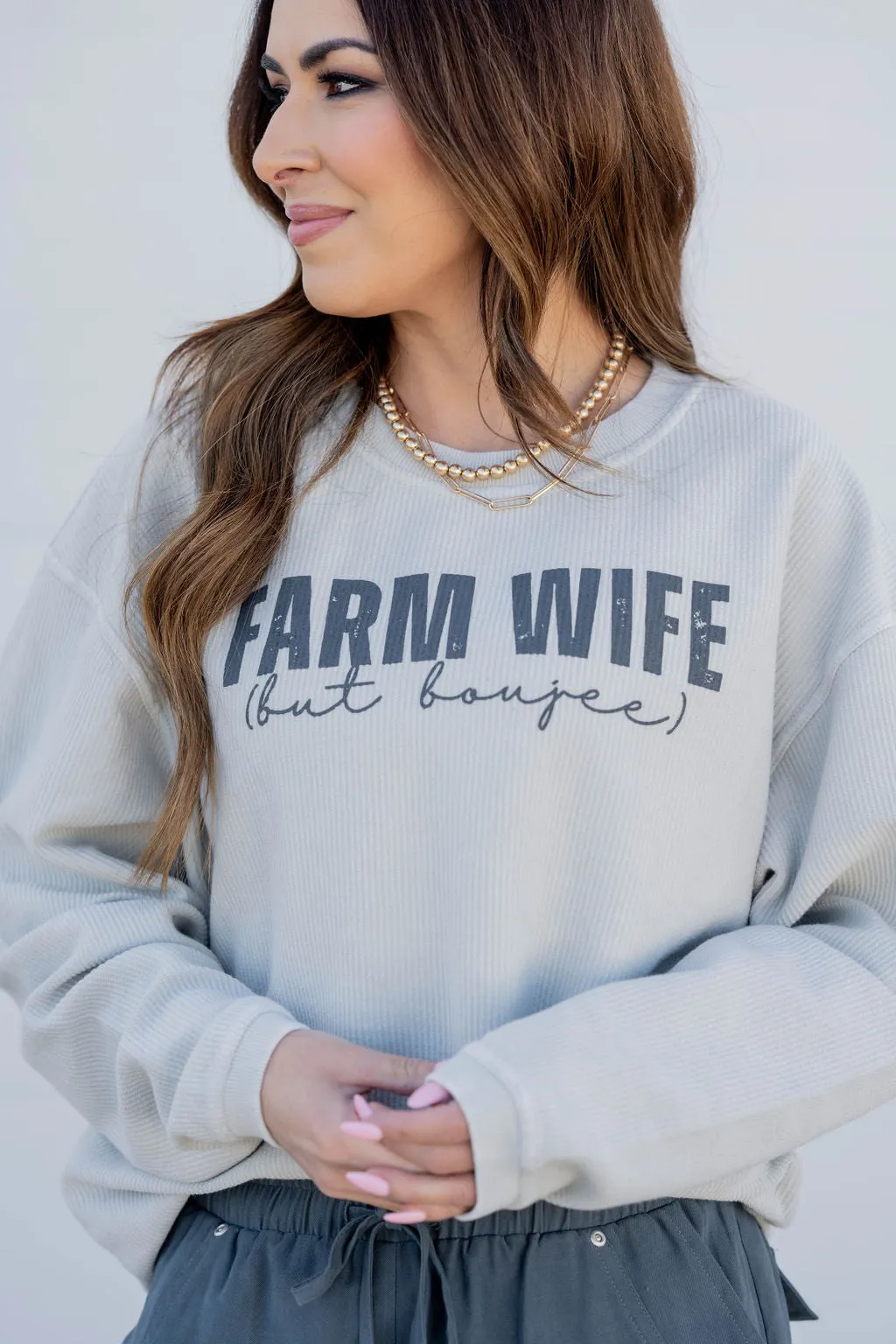 Farmwife But Boujee Ribbed Graphic Crewneck