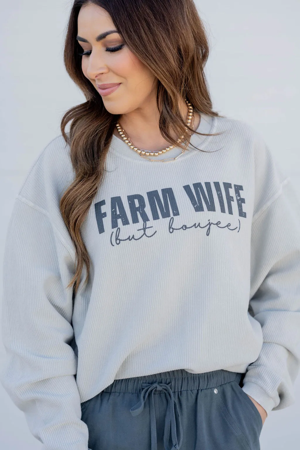 Farmwife But Boujee Ribbed Graphic Crewneck