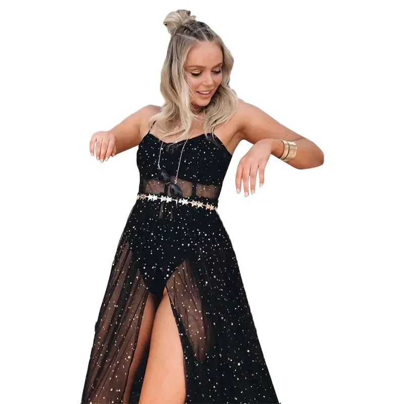 Festival Rave Outfit Mesh Dress Beach Boho Clothing Women Summer Cover Up Robe Long Maxi Dress for Sexy Party Vibes