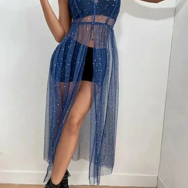 Festival Rave Outfit Mesh Dress Beach Boho Clothing Women Summer Cover Up Robe Long Maxi Dress for Sexy Party Vibes