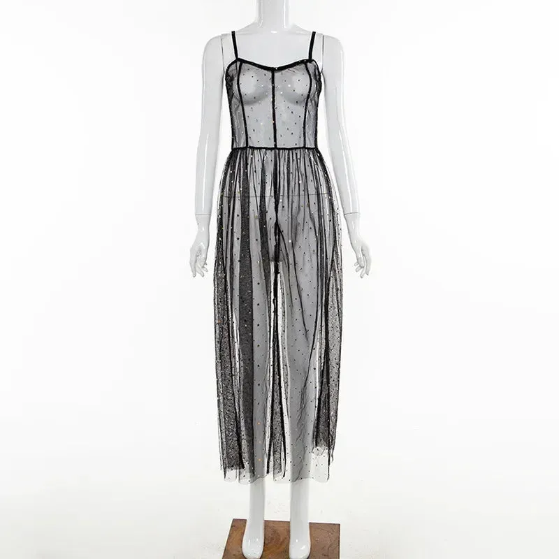Festival Rave Outfit Mesh Dress Beach Boho Clothing Women Summer Cover Up Robe Long Maxi Dress for Sexy Party Vibes