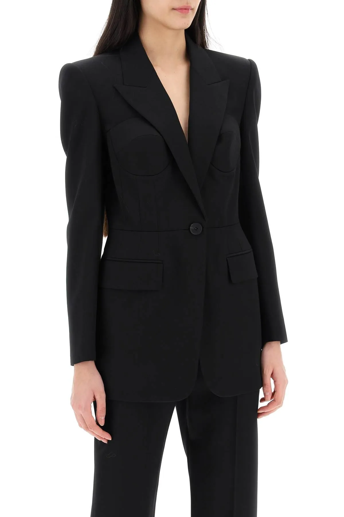fitted jacket with bustier details 787572 QJAAC BLACK