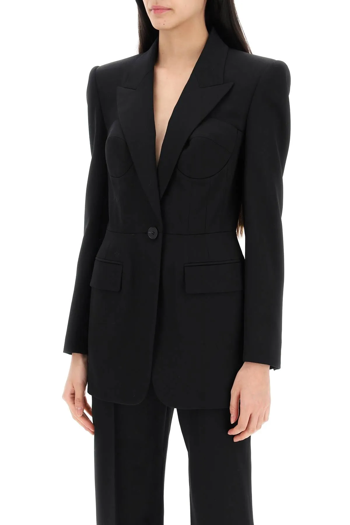 fitted jacket with bustier details 787572 QJAAC BLACK