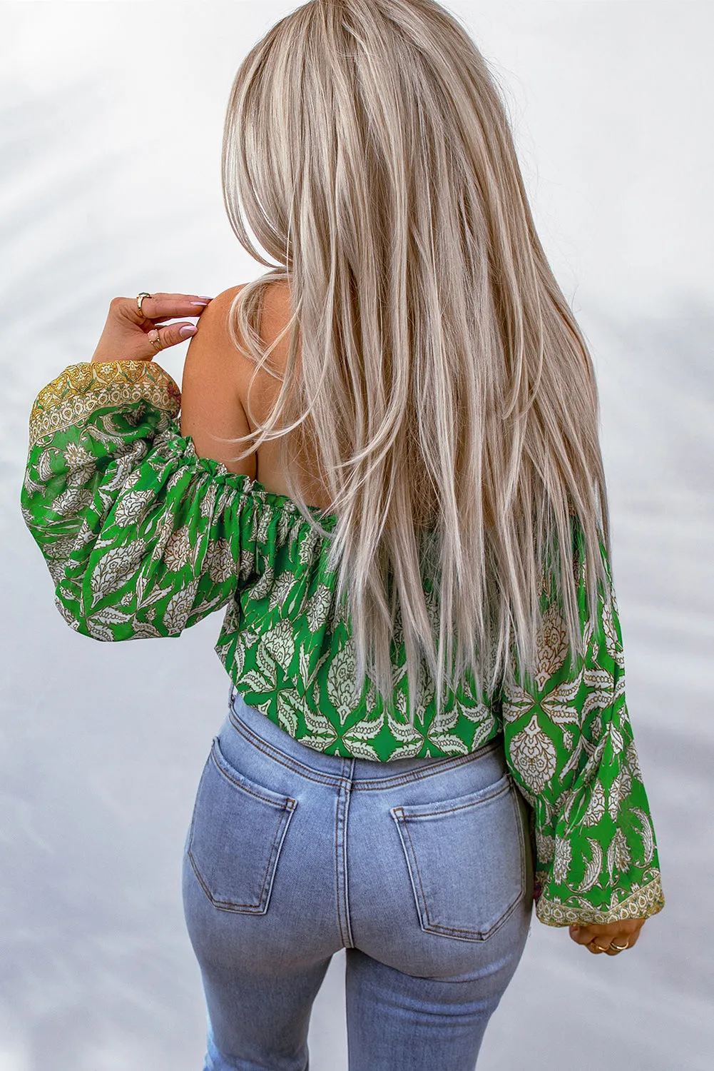 Floral Print Tassel Tie Off Shoulder Blouse