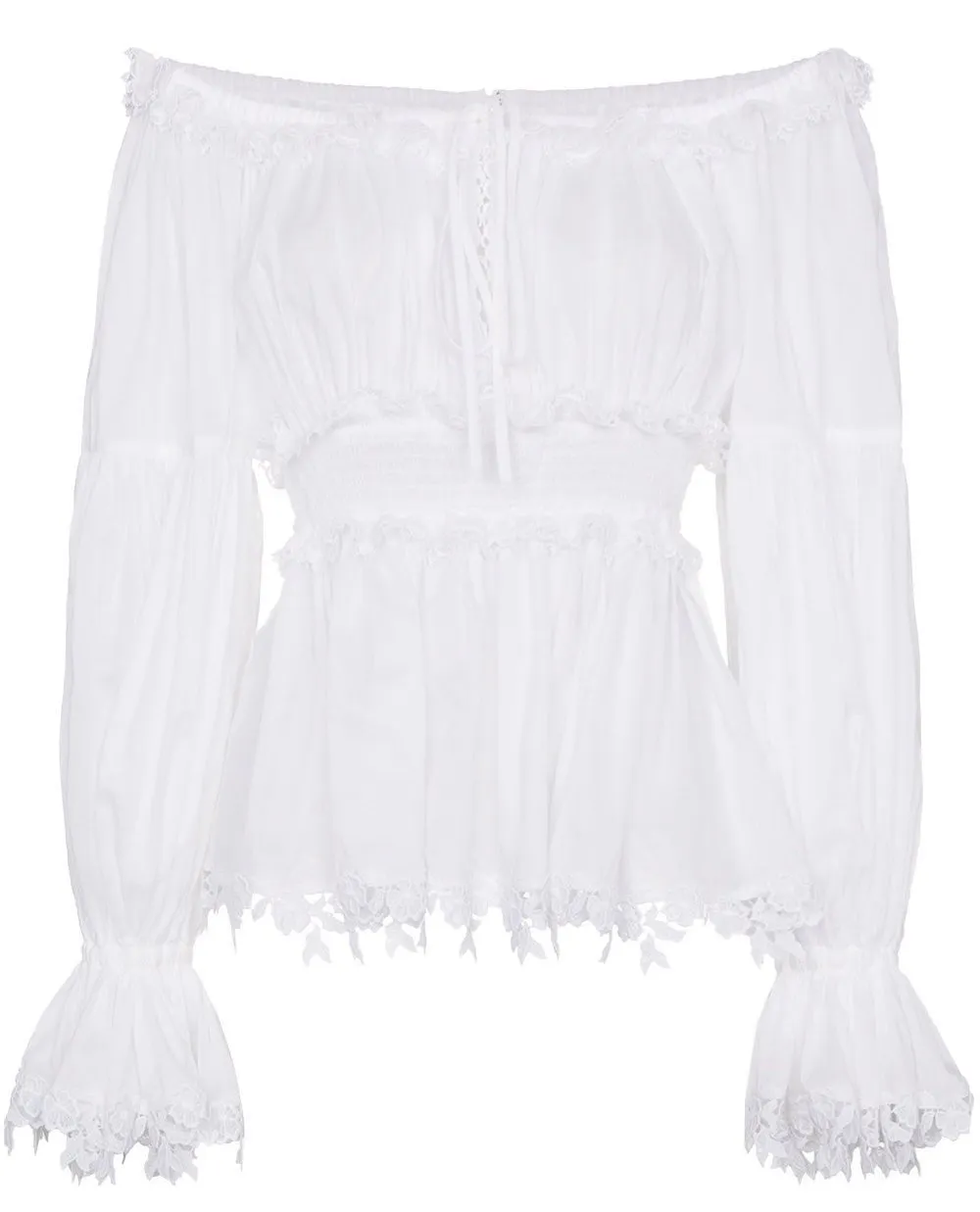 Floral-Trimmed Off-Shoulder Blouse