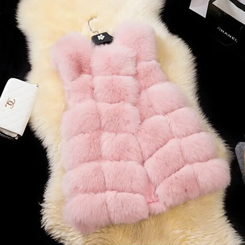 FLULU Winter Casual Faux Fur Coat Women 2018 Vintage Fashion Warm Slim Sleeveless Coat Solid Vest Female Jacket casaco feminino