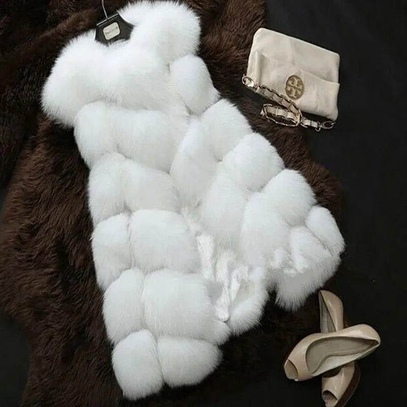 FLULU Winter Casual Faux Fur Coat Women 2018 Vintage Fashion Warm Slim Sleeveless Coat Solid Vest Female Jacket casaco feminino