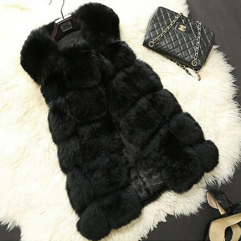 FLULU Winter Casual Faux Fur Coat Women 2018 Vintage Fashion Warm Slim Sleeveless Coat Solid Vest Female Jacket casaco feminino