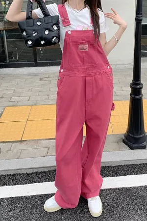Flytonn-cute winter outfits casual winter outfits christmas outfit party look inspos Loose Rose Pink Long Denim Jumpsuit