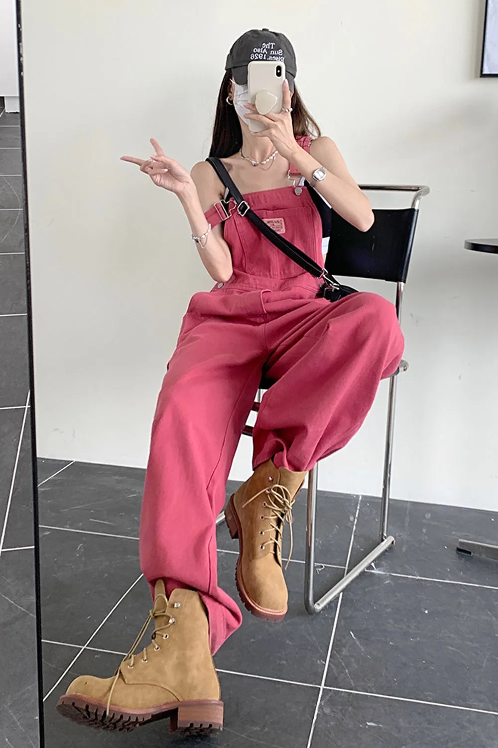 Flytonn-cute winter outfits casual winter outfits christmas outfit party look inspos Loose Rose Pink Long Denim Jumpsuit