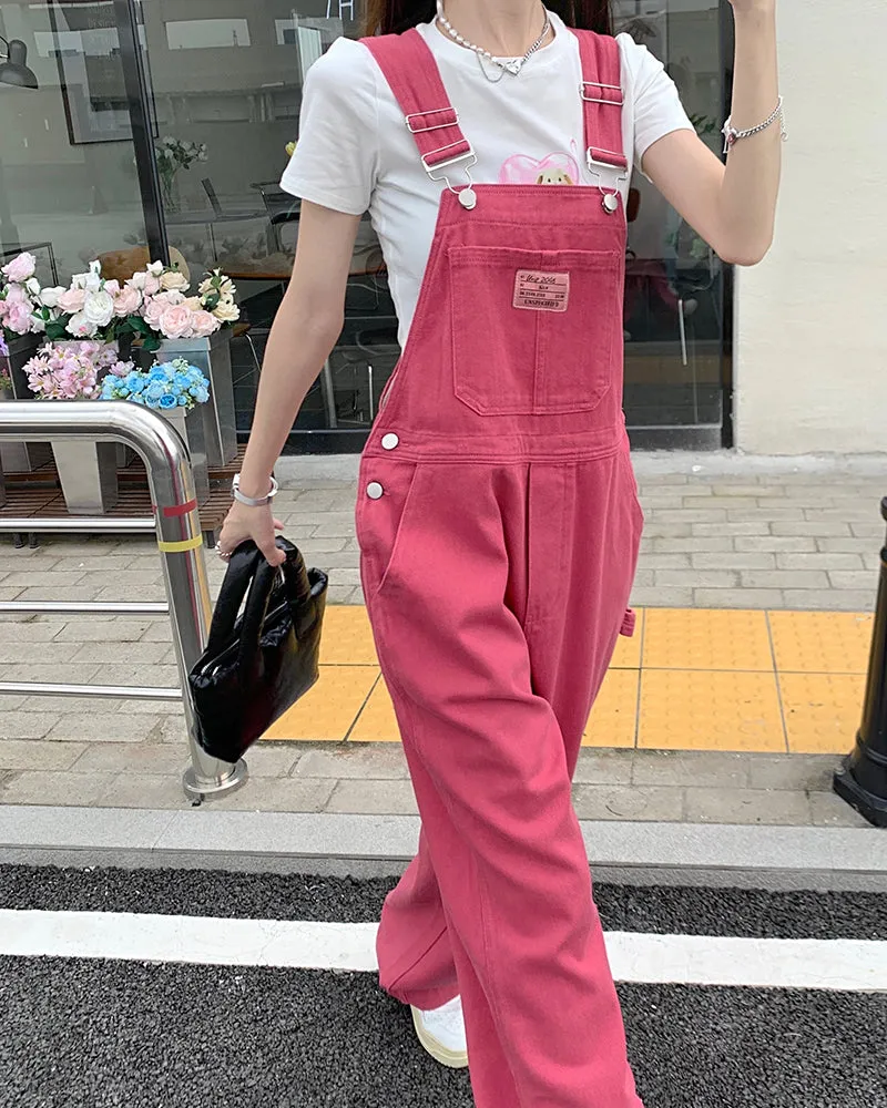 Flytonn-cute winter outfits casual winter outfits christmas outfit party look inspos Loose Rose Pink Long Denim Jumpsuit