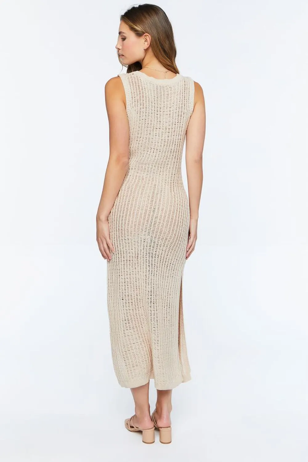 Forever 21 Sleeveless Open Knit Midi Dress, Sand