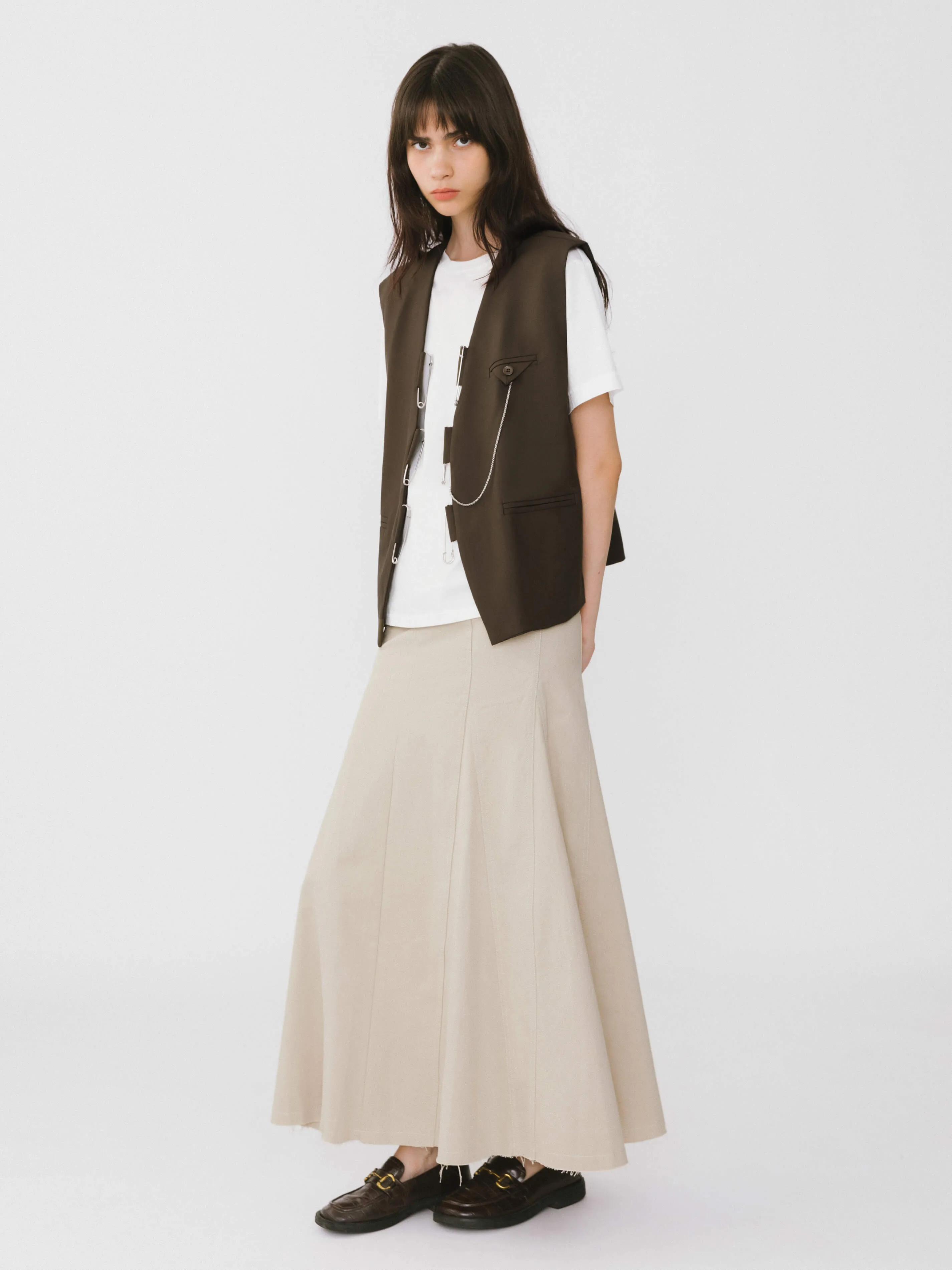 Frayed Denim Maxi Skirt