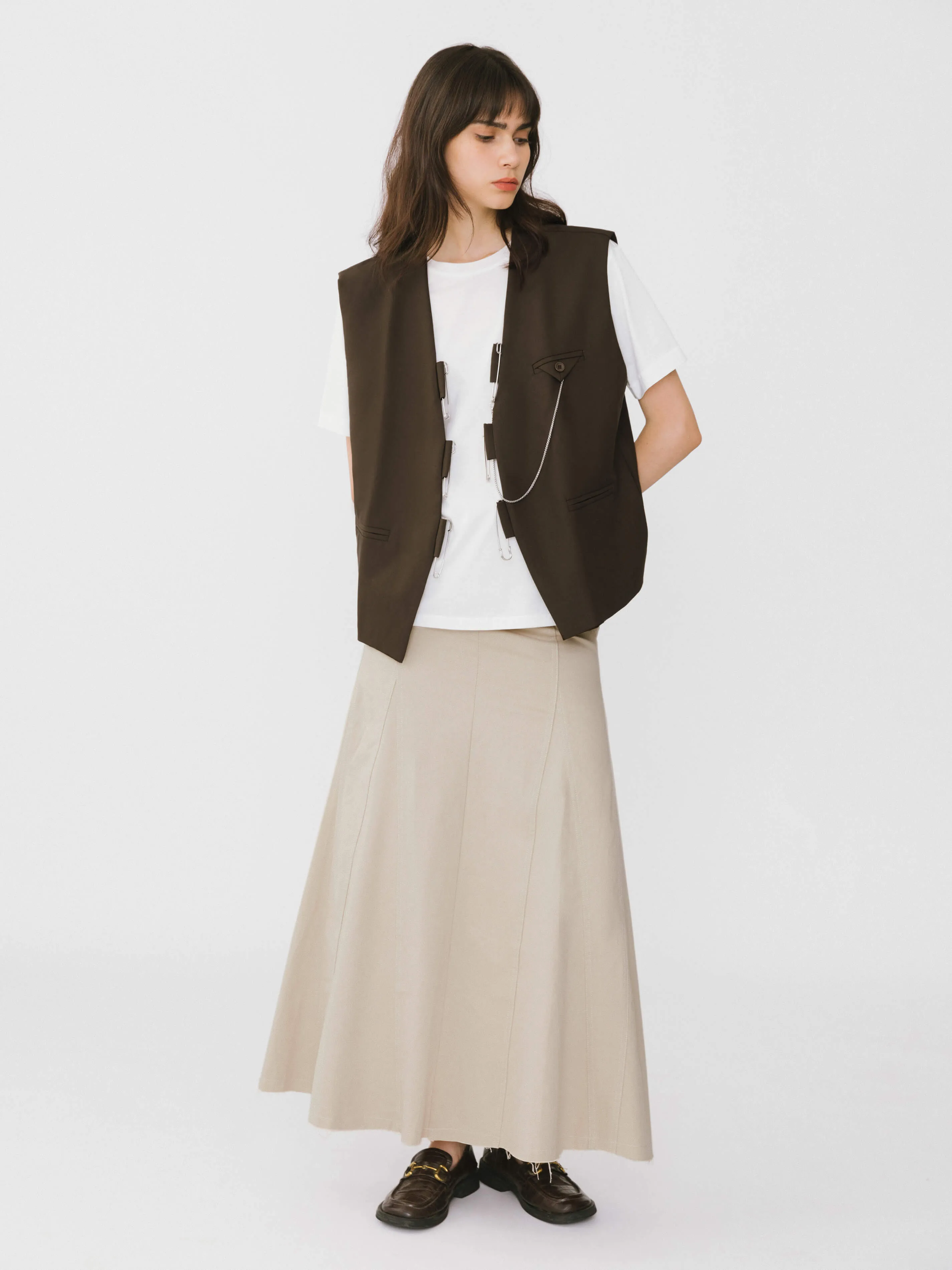 Frayed Denim Maxi Skirt