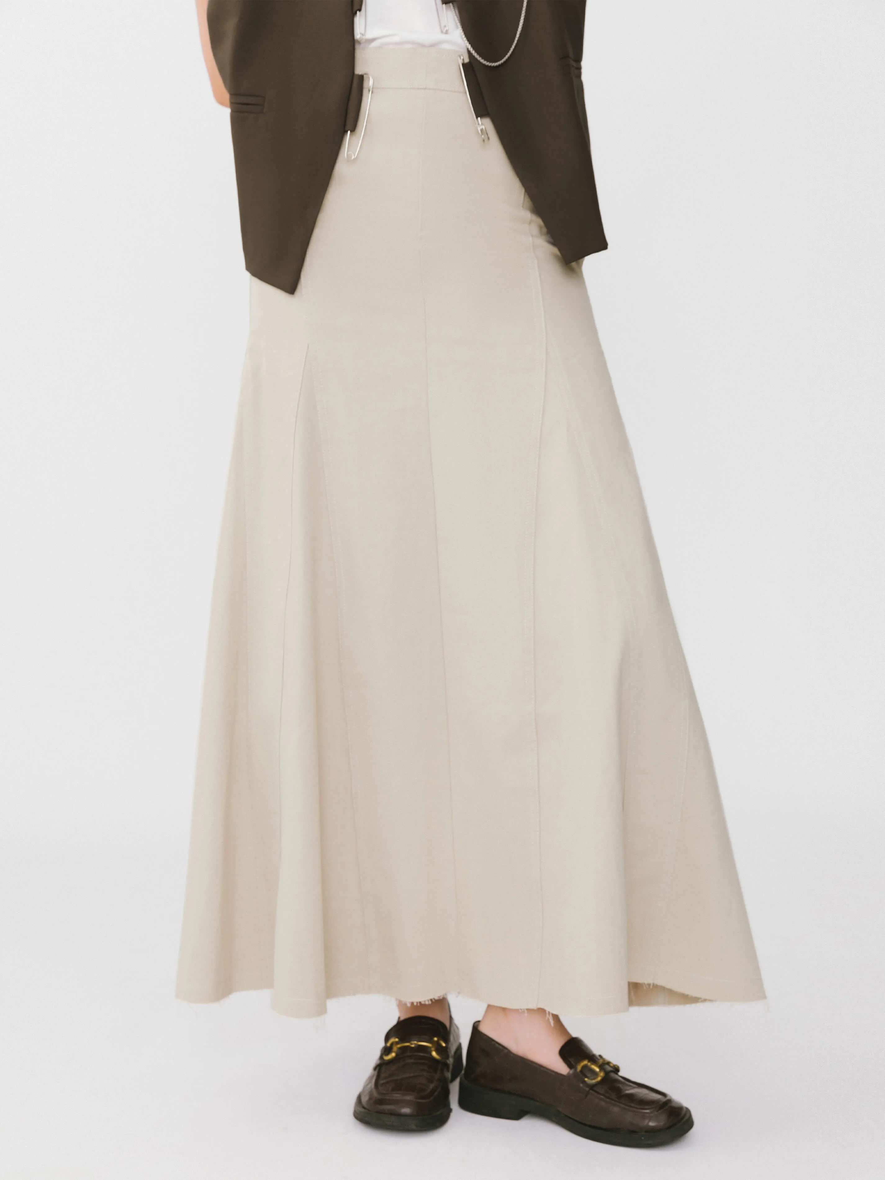 Frayed Denim Maxi Skirt