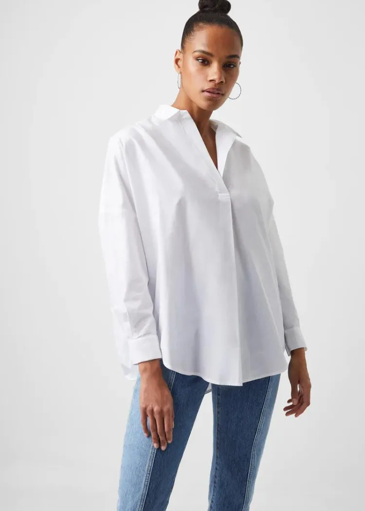 French Connection Rhodes Popover Shirt-Linen White