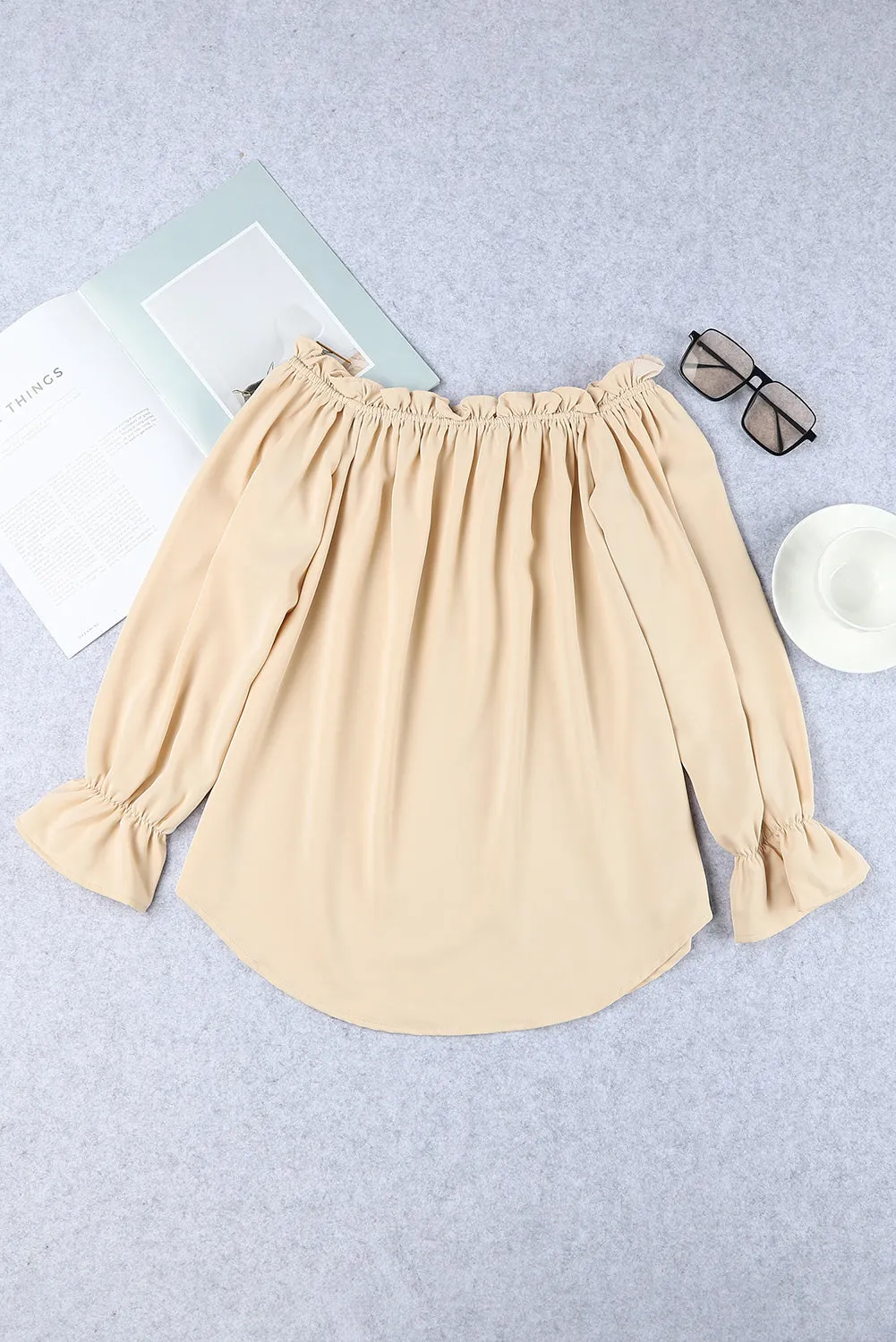 Frilled Off-shoulder Neckline Loose Blouse