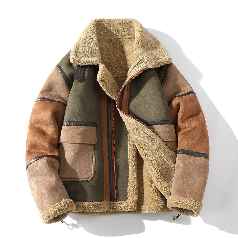 Fur Men's Autumn Winter Thickening High-end Brand Leather Jacket / Plus Velvet Thickening Fashion Large Size Khaki Man PU Jacket