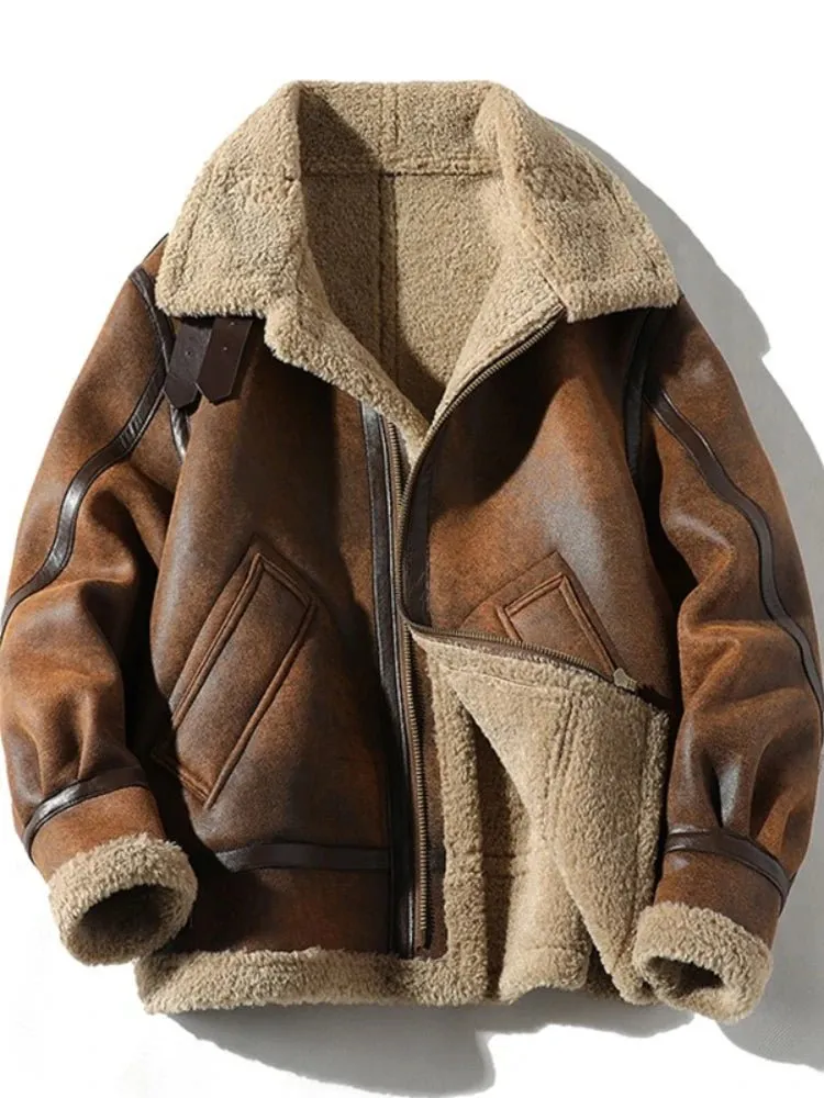 Fur Men's Autumn Winter Thickening High-end Brand Leather Jacket / Plus Velvet Thickening Fashion Large Size Khaki Man PU Jacket