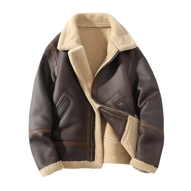 Fur Men's Autumn Winter Thickening High-end Brand Leather Jacket / Plus Velvet Thickening Fashion Large Size Khaki Man PU Jacket