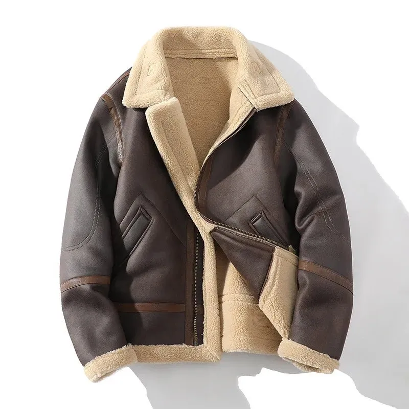 Fur Men's Autumn Winter Thickening High-end Brand Leather Jacket / Plus Velvet Thickening Fashion Large Size Khaki Man PU Jacket
