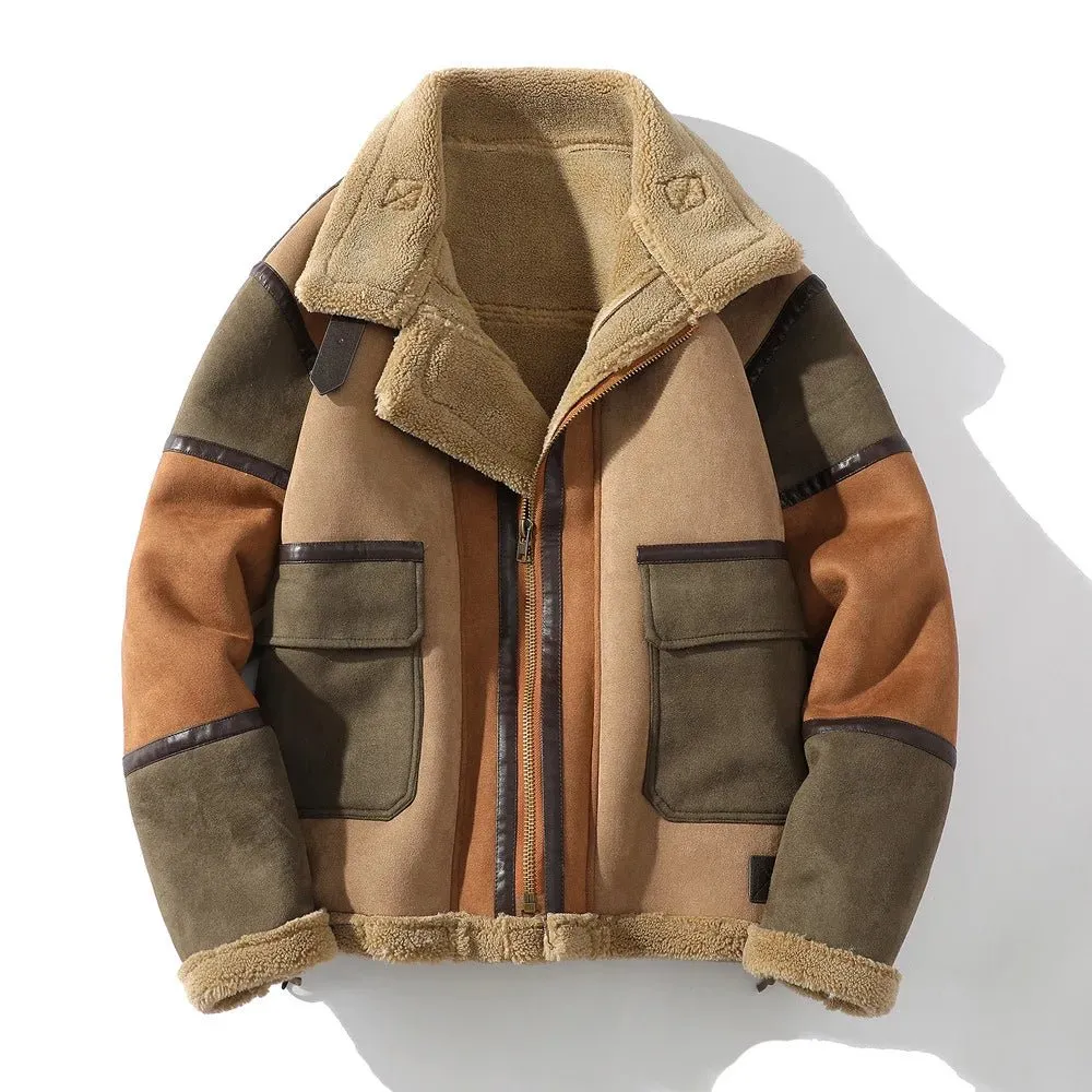 Fur Men's Autumn Winter Thickening High-end Brand Leather Jacket / Plus Velvet Thickening Fashion Large Size Khaki Man PU Jacket