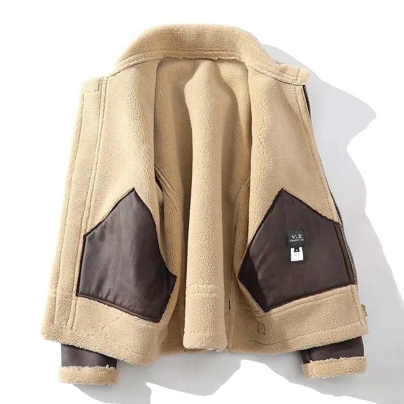 Fur Men's Autumn Winter Thickening High-end Brand Leather Jacket / Plus Velvet Thickening Fashion Large Size Khaki Man PU Jacket
