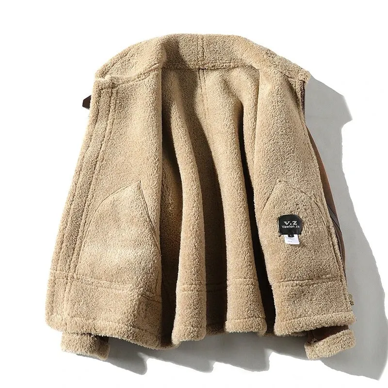 Fur Men's Autumn Winter Thickening High-end Brand Leather Jacket / Plus Velvet Thickening Fashion Large Size Khaki Man PU Jacket