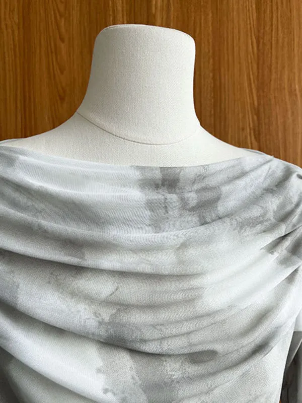Gauze Pleated Split-Joint Tie-Dyed Skinny Sun-Protection Off-The-Shoulder Blouses&Shirts Tops