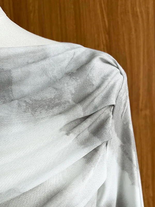 Gauze Pleated Split-Joint Tie-Dyed Skinny Sun-Protection Off-The-Shoulder Blouses&Shirts Tops