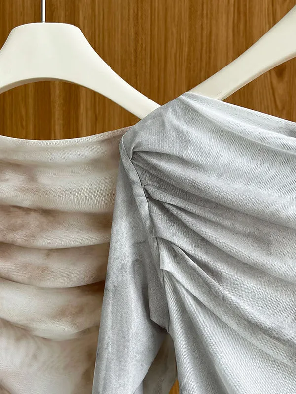 Gauze Pleated Split-Joint Tie-Dyed Skinny Sun-Protection Off-The-Shoulder Blouses&Shirts Tops