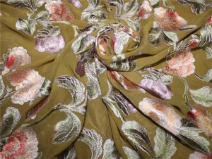 Georgette Heavily Embroidered Khaki Green /Red/Pink/Lavender 44" wide