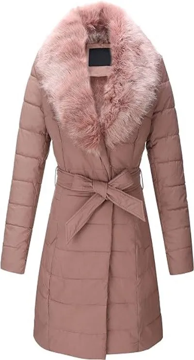 Giolshon Women's Puffer Jacket Faux Leather Bubble Padding Sherpa-Lined Coat