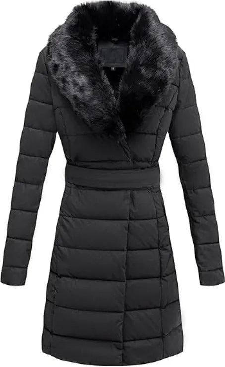 Giolshon Women's Puffer Jacket Faux Leather Bubble Padding Sherpa-Lined Coat
