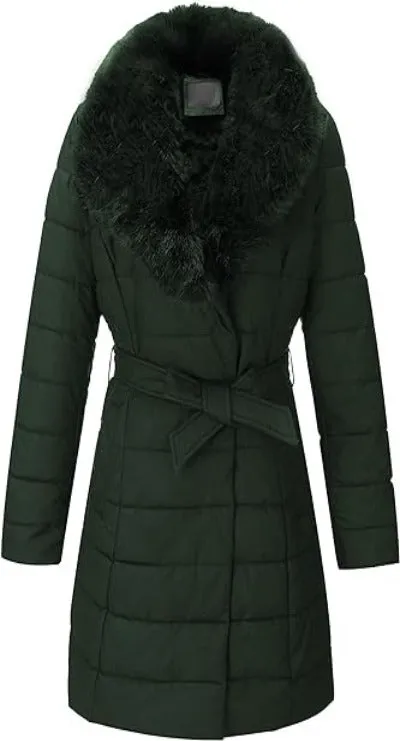 Giolshon Women's Puffer Jacket Faux Leather Bubble Padding Sherpa-Lined Coat
