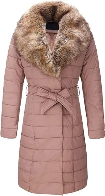 Giolshon Women's Puffer Jacket Faux Leather Bubble Padding Sherpa-Lined Coat