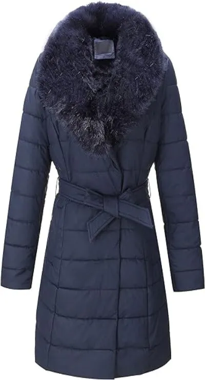 Giolshon Women's Puffer Jacket Faux Leather Bubble Padding Sherpa-Lined Coat