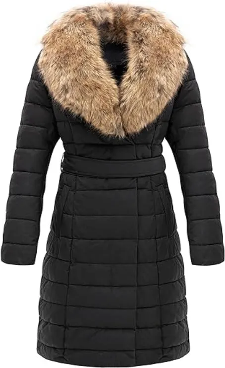 Giolshon Women's Puffer Jacket Faux Leather Bubble Padding Sherpa-Lined Coat