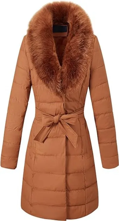 Giolshon Women's Puffer Jacket Faux Leather Bubble Padding Sherpa-Lined Coat