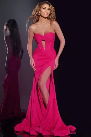 Glitter Fitted Strapless Slit Gown by Jovani 43065