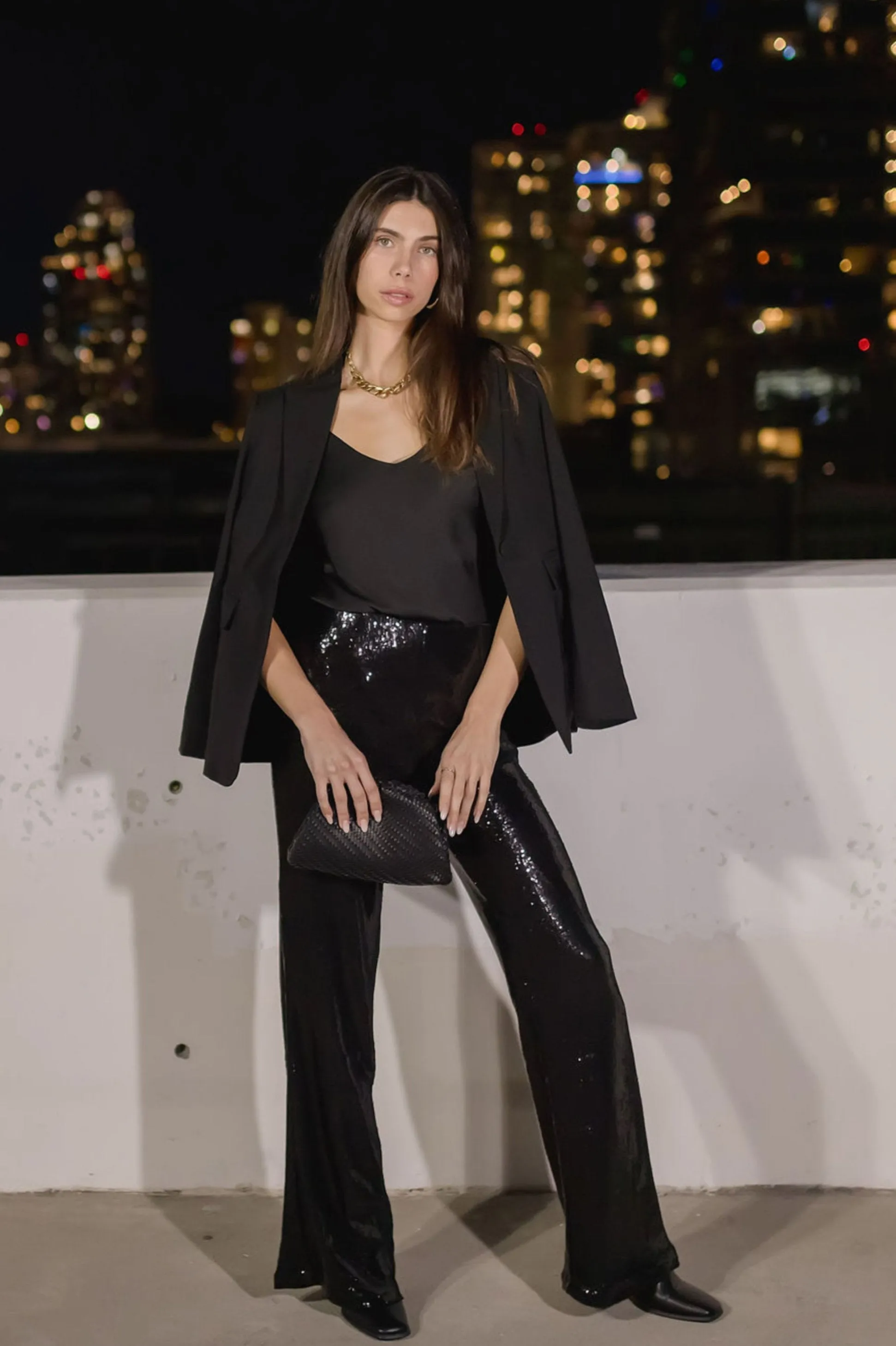 Gretchen Wide Leg Sequin Pants Black
