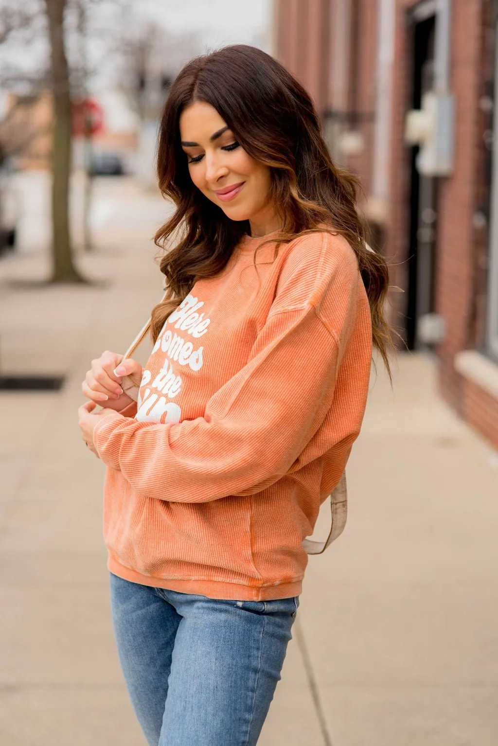 Here Comes The Sun Ribbed Graphic Crewneck