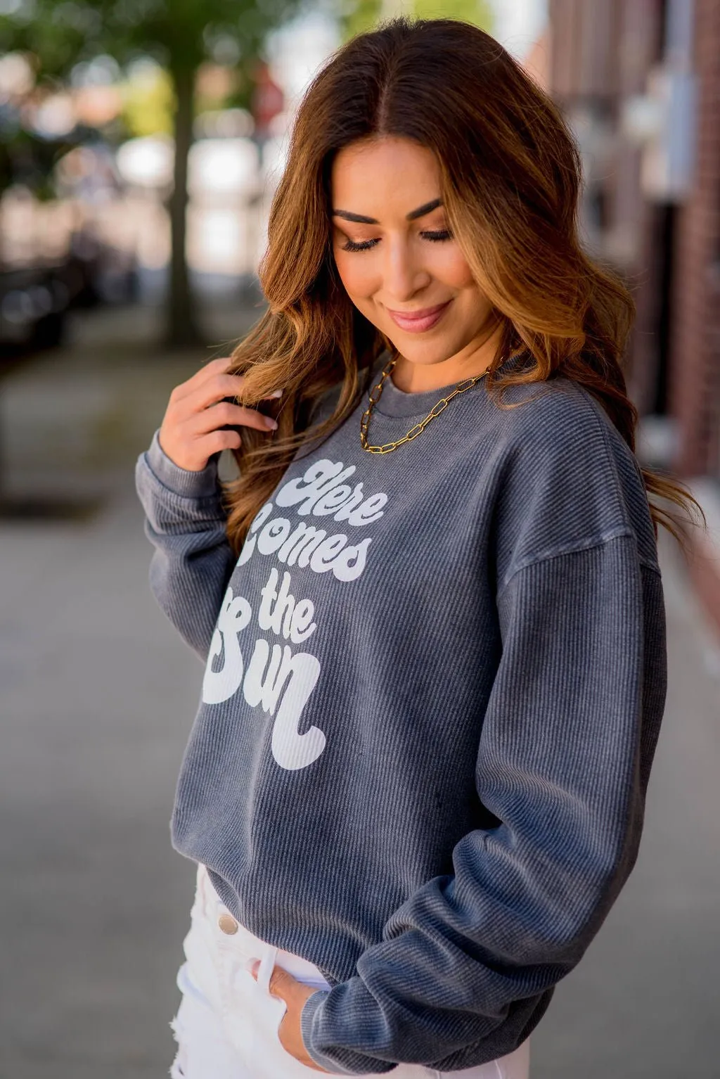 Here Comes The Sun Ribbed Graphic Crewneck