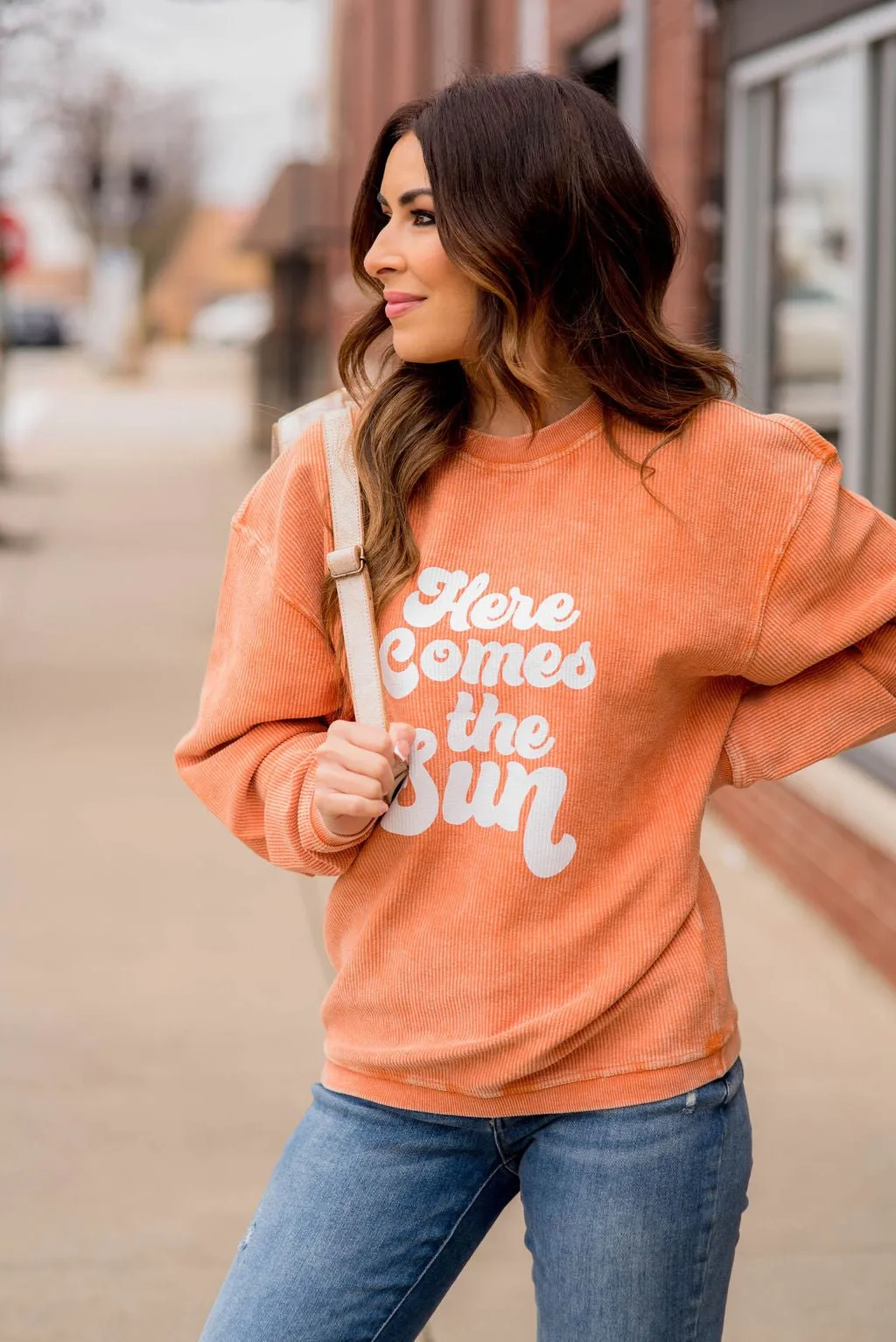 Here Comes The Sun Ribbed Graphic Crewneck