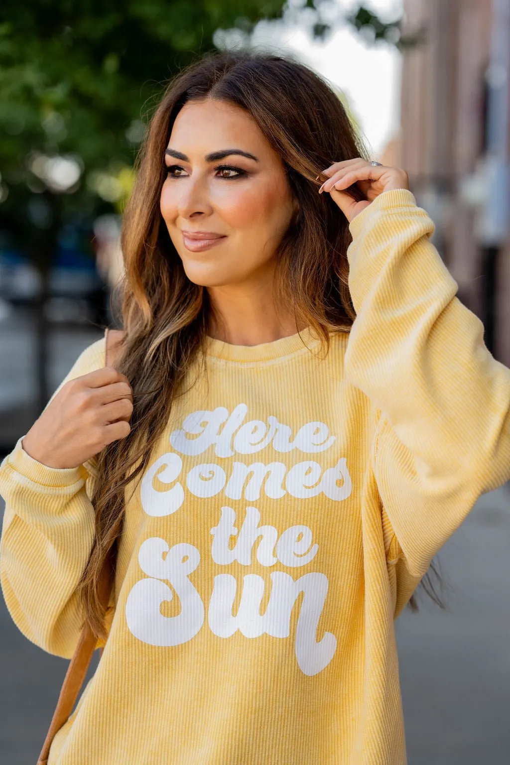 Here Comes The Sun Ribbed Graphic Crewneck