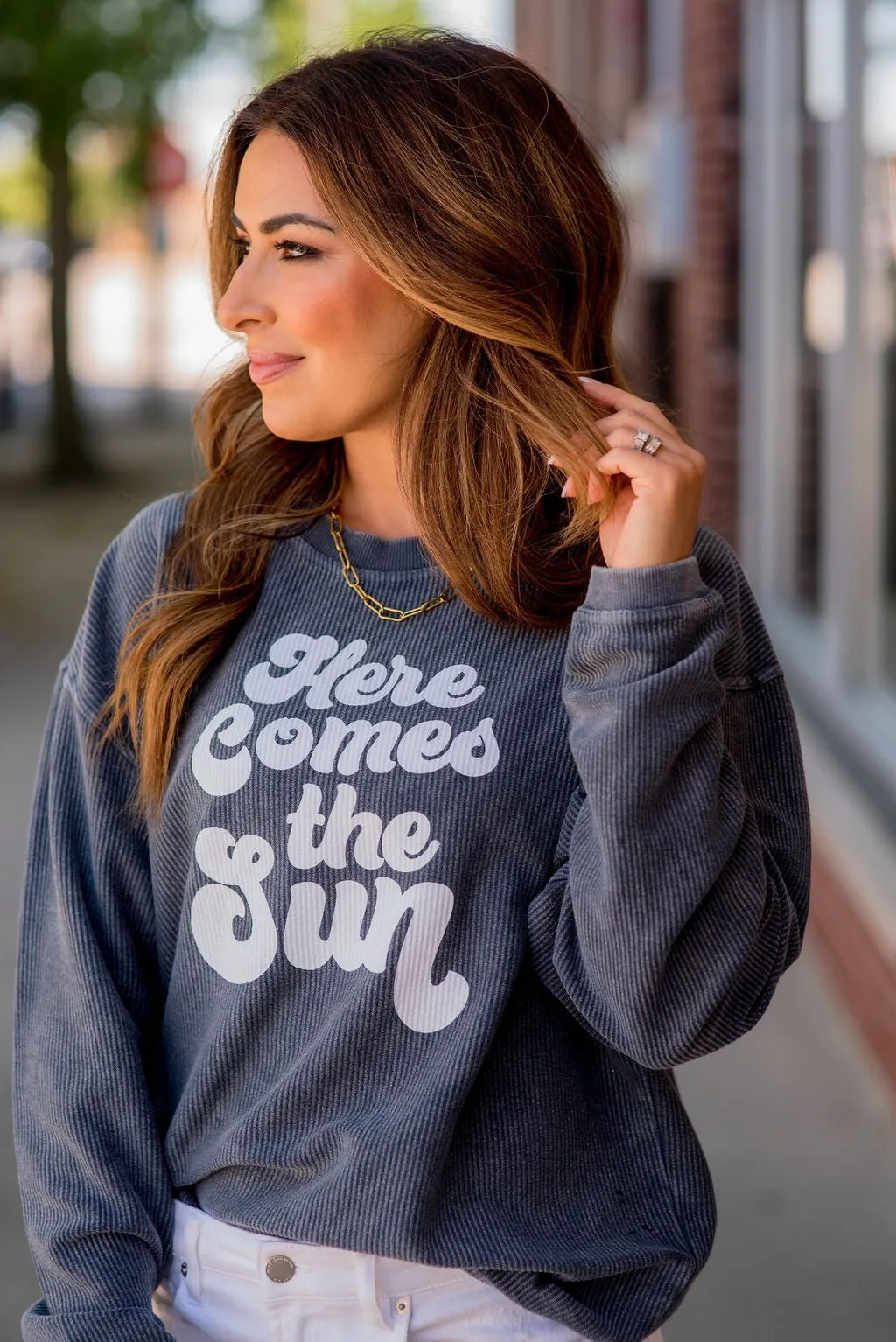 Here Comes The Sun Ribbed Graphic Crewneck