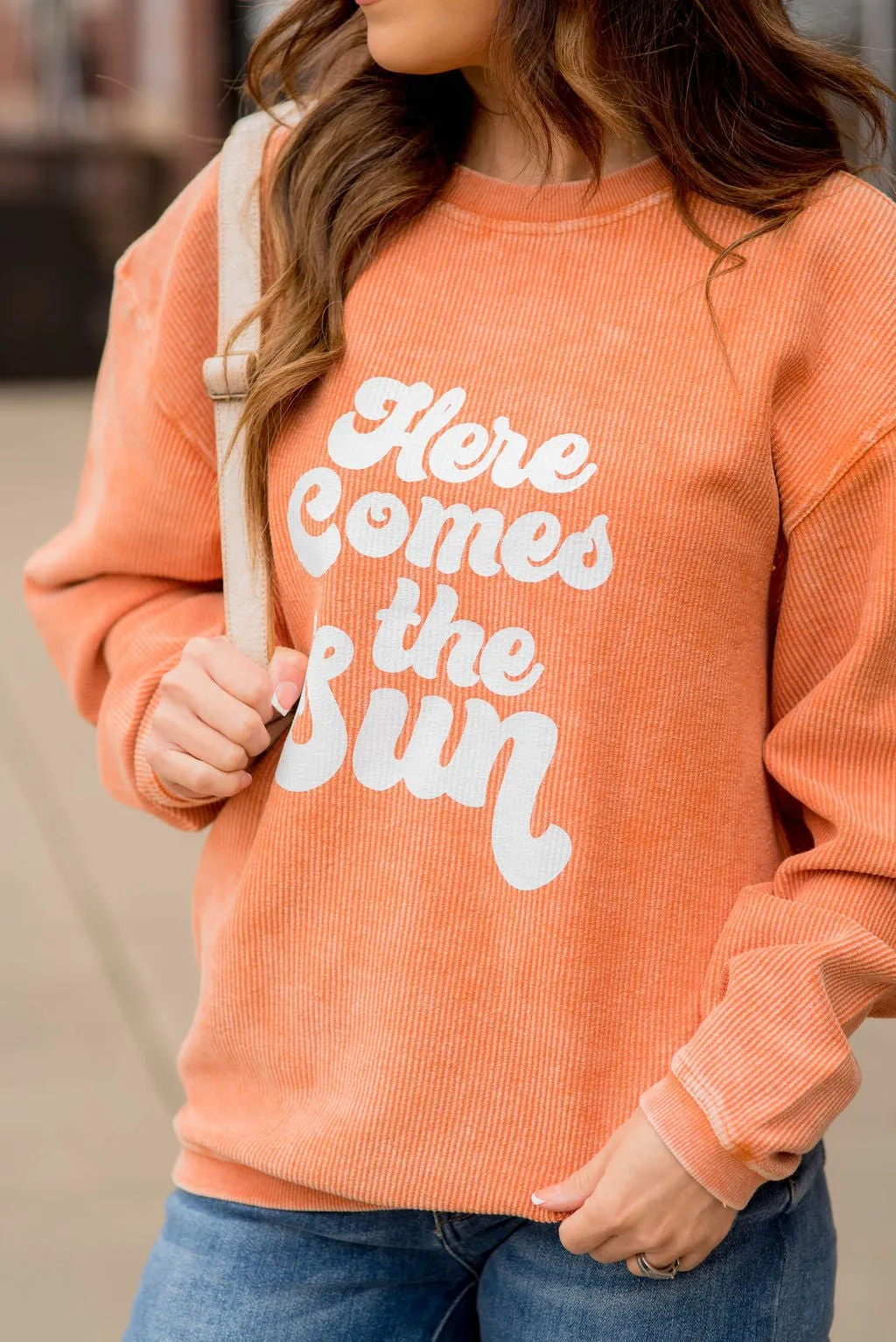 Here Comes The Sun Ribbed Graphic Crewneck