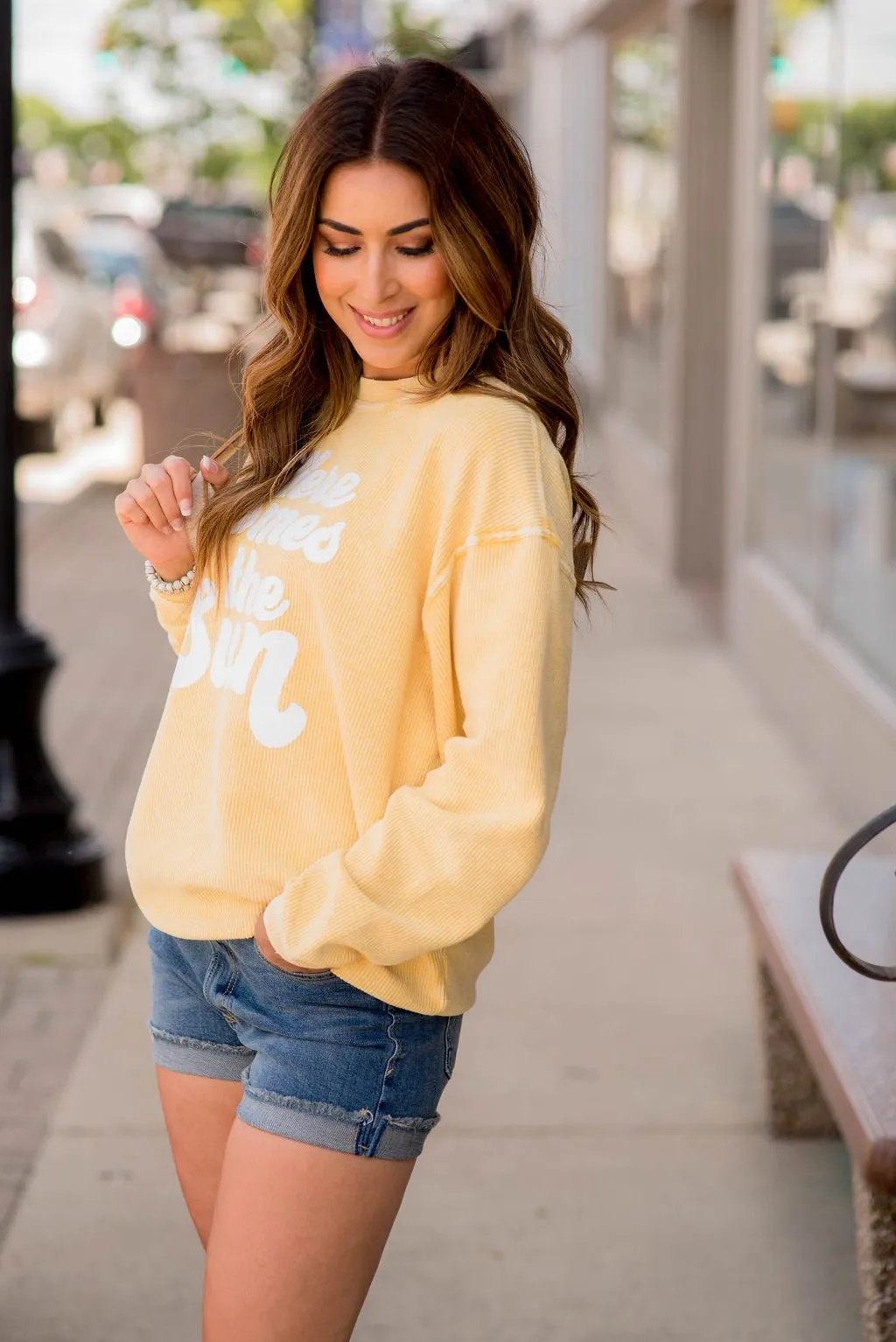 Here Comes The Sun Ribbed Graphic Crewneck