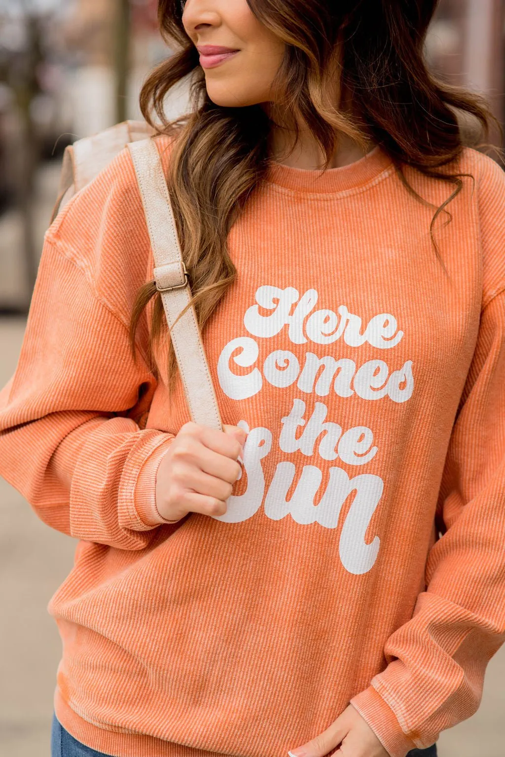 Here Comes The Sun Ribbed Graphic Crewneck